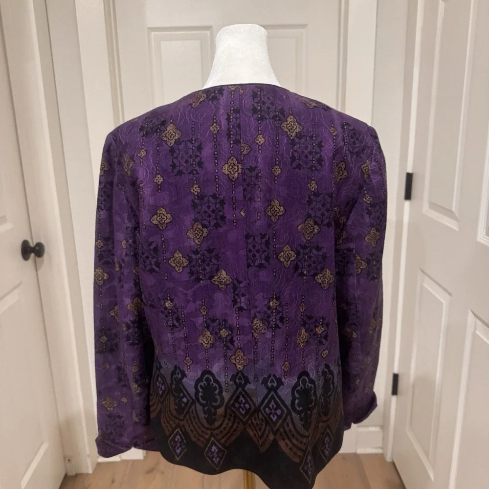 Vintage Coldwater Creek Women's Size 10 Med Purple Floral Cotton Open Jacket‎